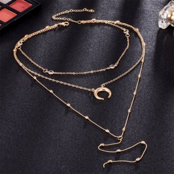 Dainty Boho Layered Horn Moon Bead Necklace - Picture 2 of 3